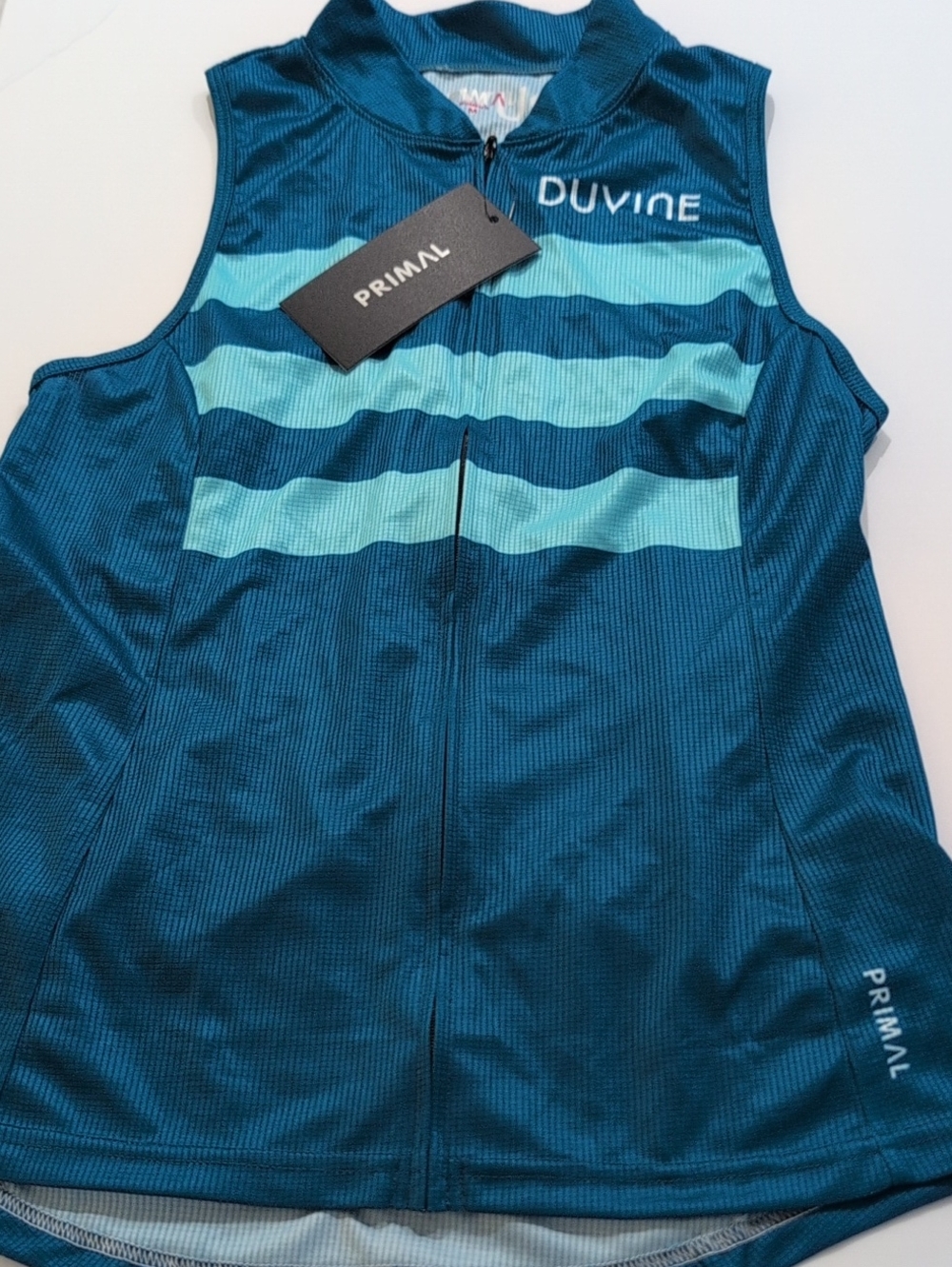 Primal x Duvine Women's Teal Striped Cycling Full Zip Jersey/Vest Medium
